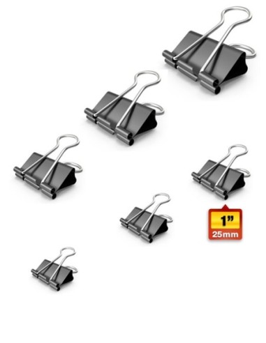 Clips Binder Doble Negro Dingli  1" ( 25 mm ) x 12 und.