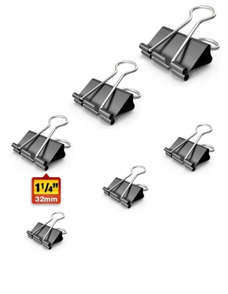 Clips Binder Doble Negro Dingli 1 1/4" (32mm.) x 12 und