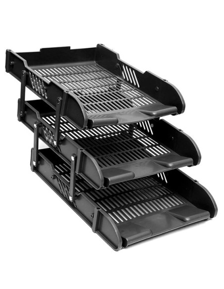 Bandeja 3 Pisos Plastica Articulable Milcar Negro