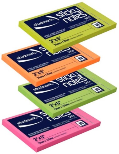 Post-it Studmark Neon Diferentes Colores (7.5cm x12.5cm) (3" x 5") 100hjs.