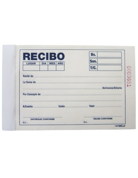 Recibo con Copia 1/4 Oficio
